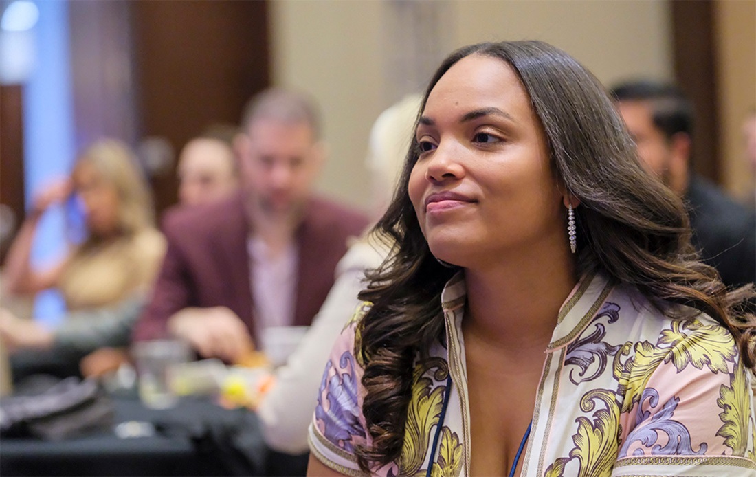 A woman looking focused